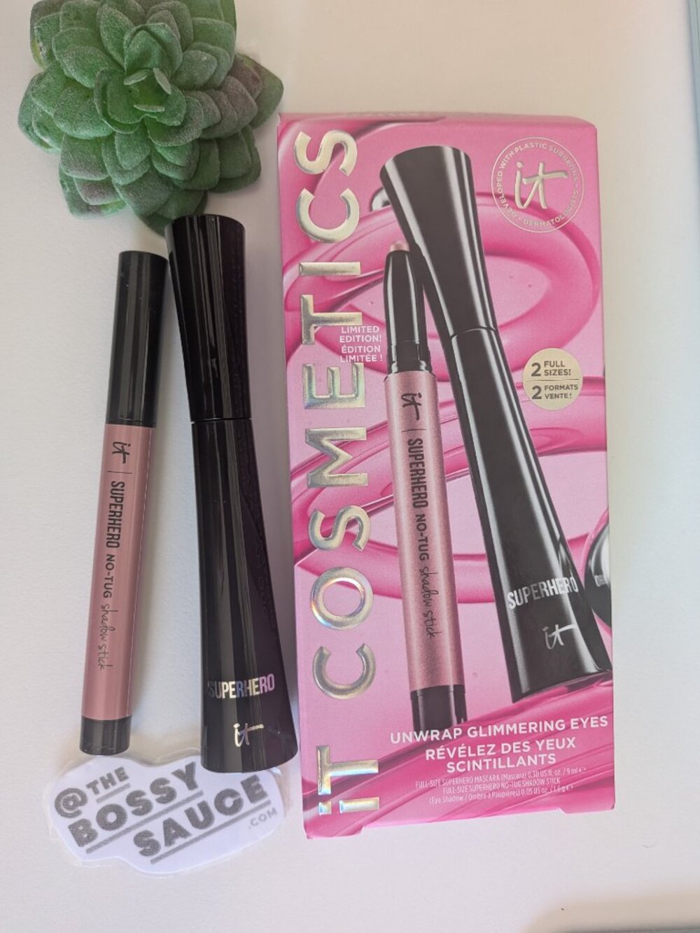 IT COSMETICS Box Set Full Size Superhero Mascara & Shadow Stick Glimmering Rose